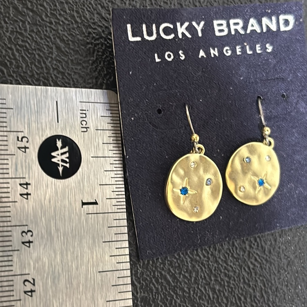 New Lucky Brand Gold Dangle Sparkly Hook Earrings with Blue Accents - Picture 4 of 4